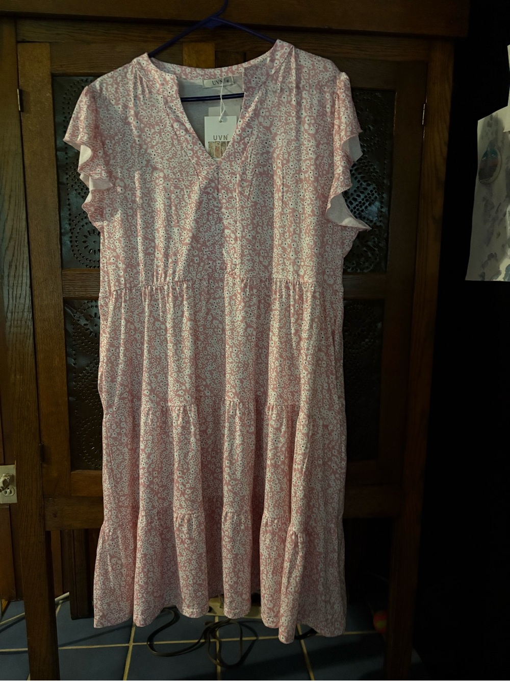 Pink Floral Tiered V-Neck Women's Dress